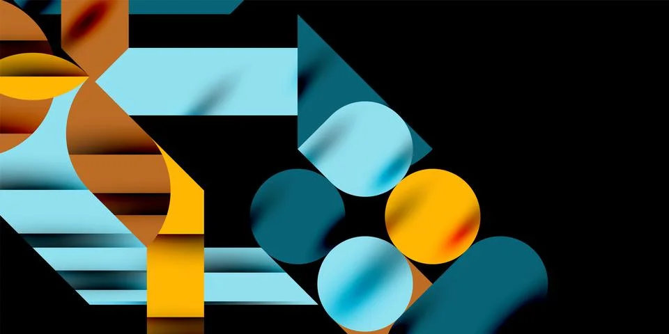Colorful simple dynamic geometric forms circles lines and round shapes. Mosaic Stock Illustration