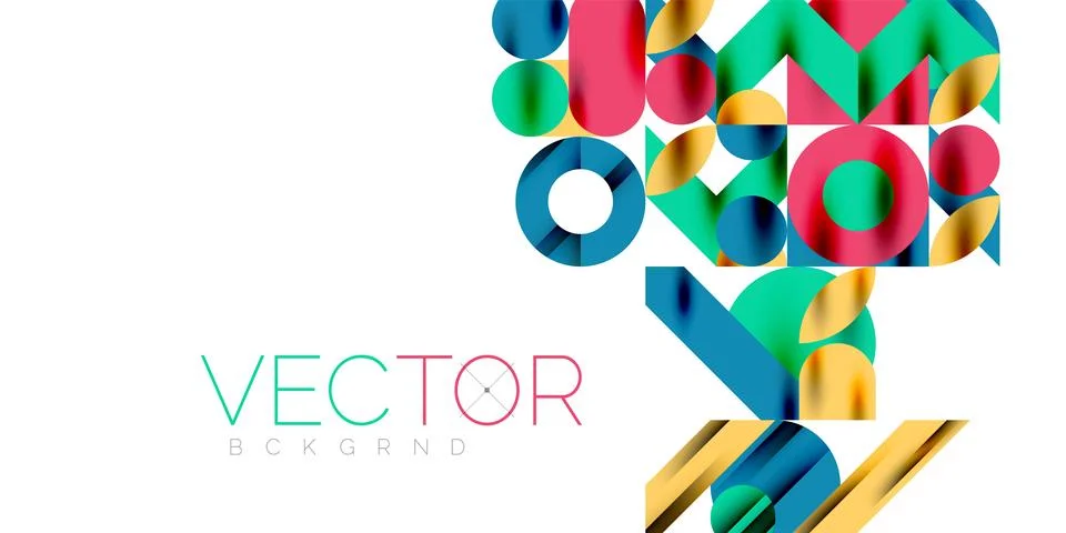 Colorful simple dynamic geometric forms circles lines and round shapes. Mosaic Stock Illustration