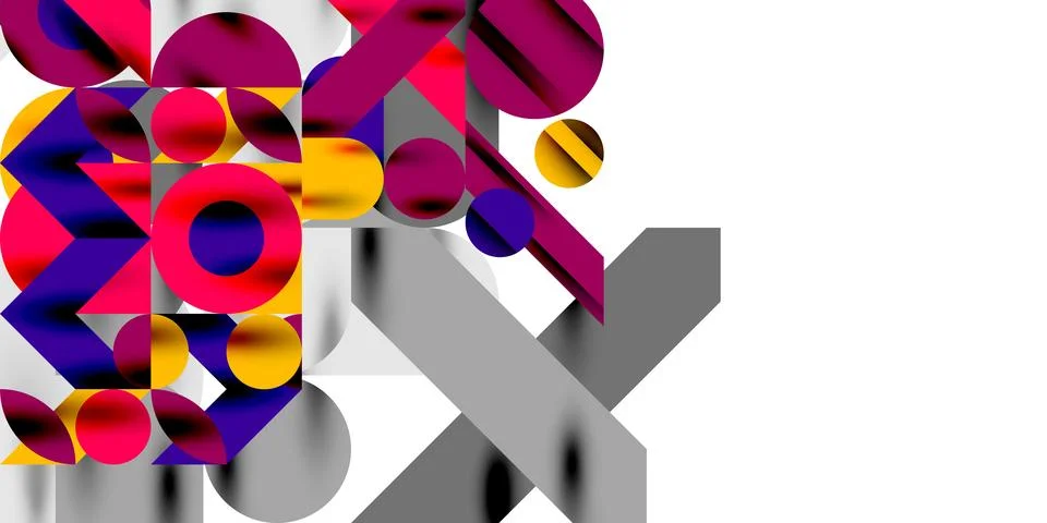 Colorful simple dynamic geometric forms circles lines and round shapes. Mosaic Stock Illustration