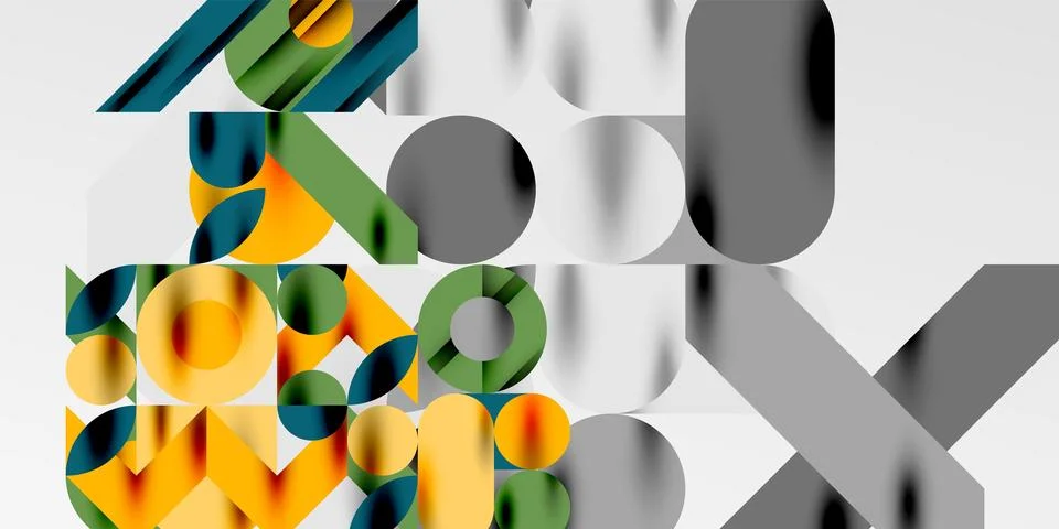 Colorful simple dynamic geometric forms circles lines and round shapes. Mosaic Stock Illustration