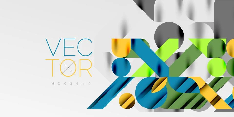 Colorful simple dynamic geometric forms circles lines and round shapes. Mosaic Stock Illustration