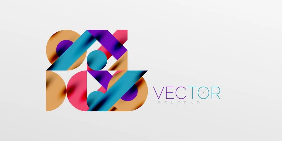 Colorful simple dynamic geometric forms circles lines and round shapes. Mosaic Stock Illustration