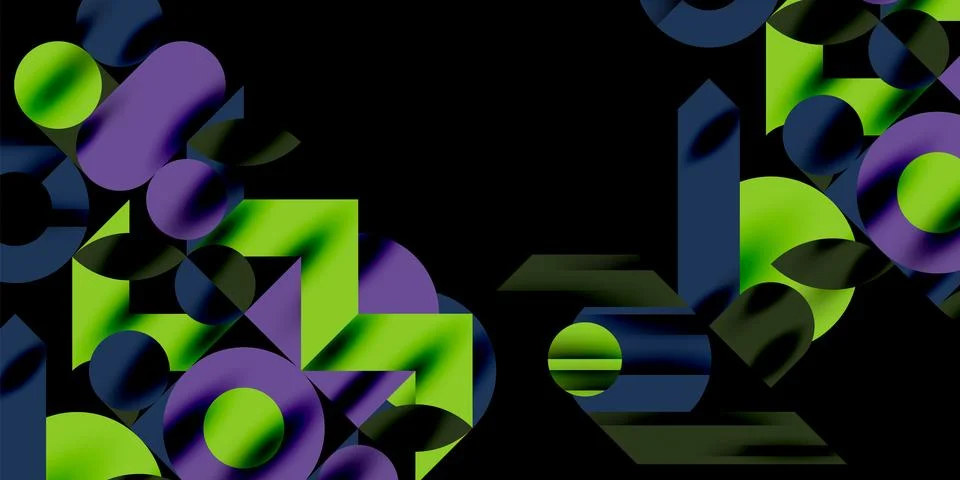 Colorful simple dynamic geometric forms circles lines and round shapes. Mosaic Stock Illustration