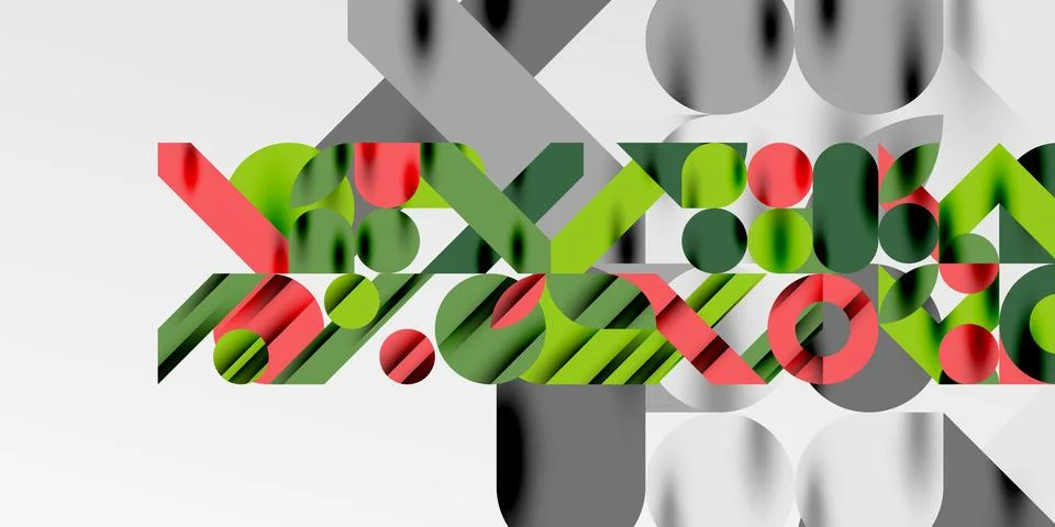 Colorful simple dynamic geometric forms circles lines and round shapes. Mosaic Stock Illustration