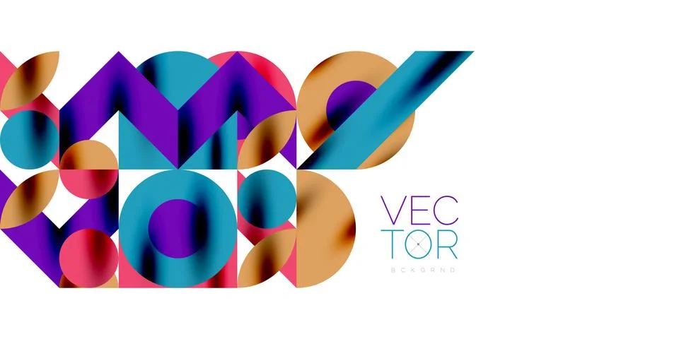 Colorful simple dynamic geometric forms circles lines and round shapes. Mosaic Stock Illustration