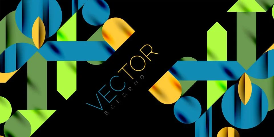 Colorful simple dynamic geometric forms circles lines and round shapes. Mosaic Stock Illustration