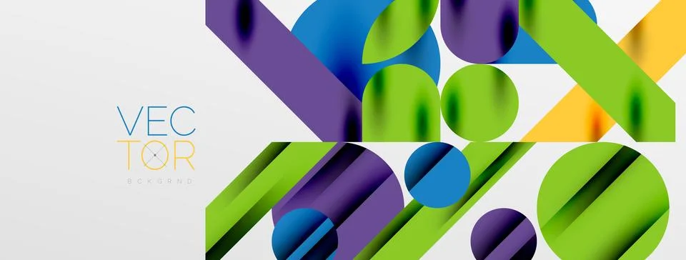 Colorful simple dynamic geometric forms circles lines and round shapes. Mosaic Stock Illustration