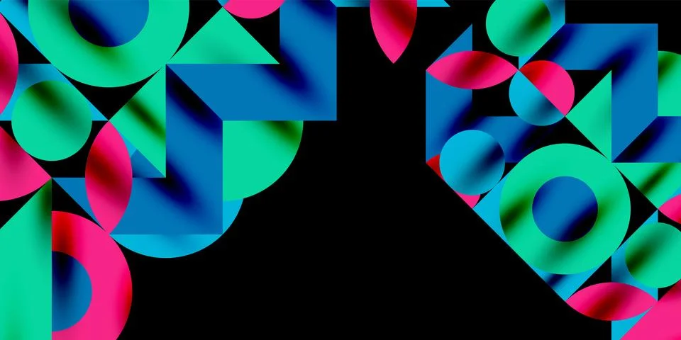 Colorful simple dynamic geometric forms circles lines and round shapes. Mosaic Stock Illustration