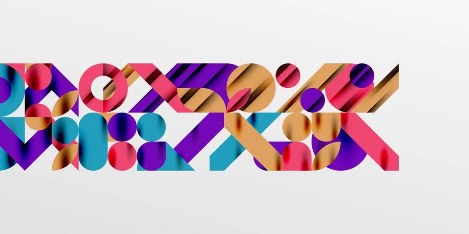 Colorful simple dynamic geometric forms circles lines and round shapes. Mosaic Stock Illustration