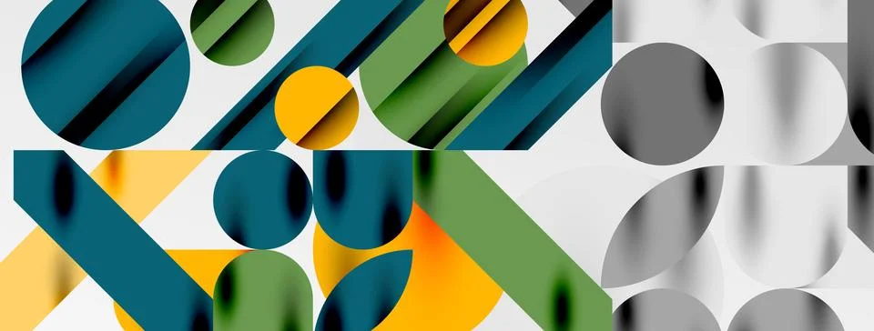 Colorful simple dynamic geometric forms circles lines and round shapes. Mosaic Stock Illustration