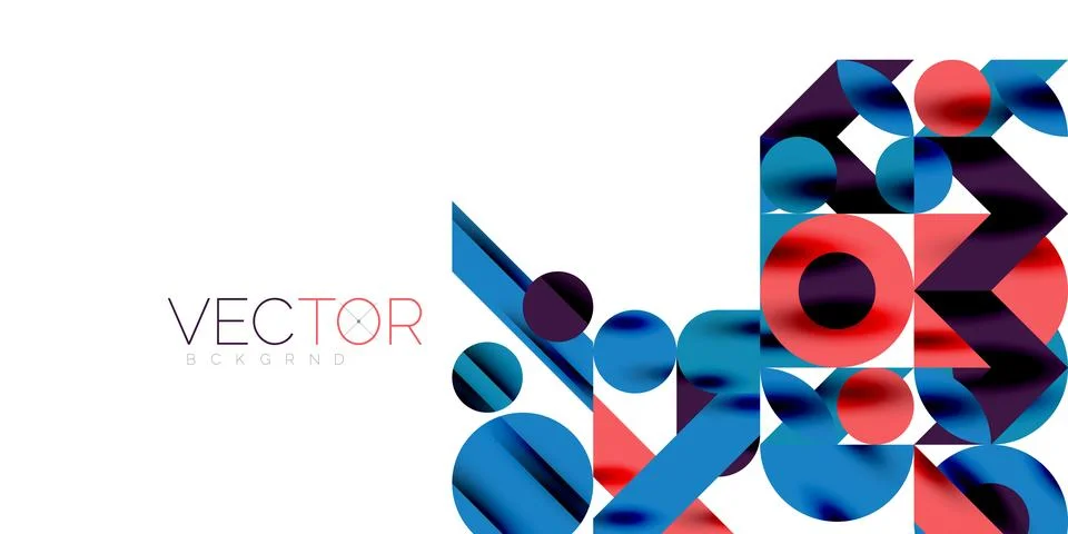 Colorful simple dynamic geometric forms circles lines and round shapes. Mosaic Stock Illustration