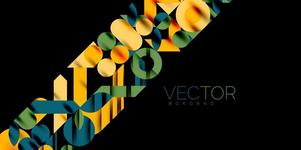 Colorful simple dynamic geometric forms circles lines and round shapes. Mosaic Stockillustratie