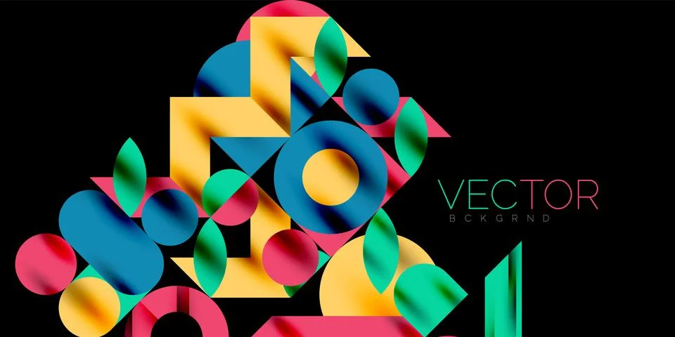 Colorful simple dynamic geometric forms circles lines and round shapes. Mosaic Stock Illustration