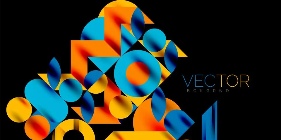 Colorful simple dynamic geometric forms circles lines and round shapes. Mosaic Stock Illustration