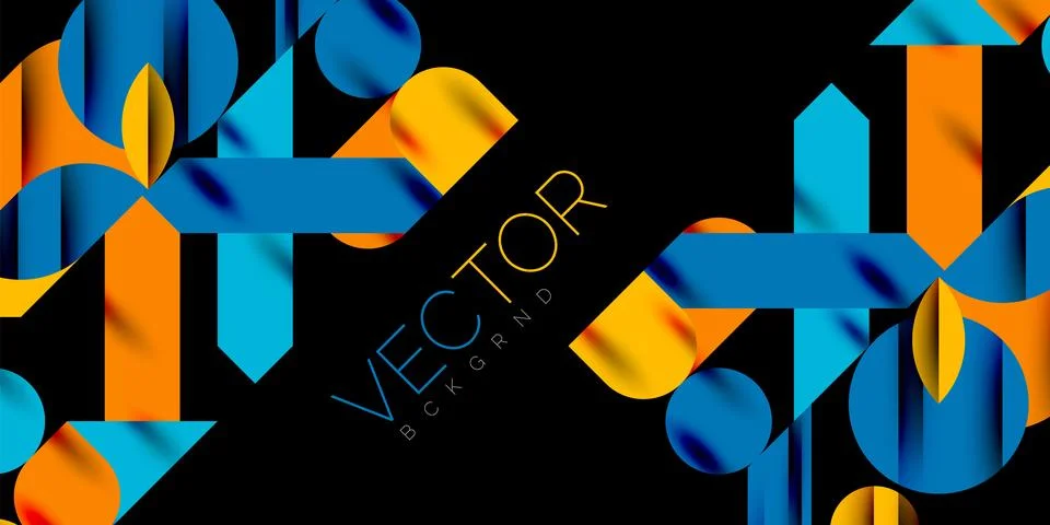 Colorful simple dynamic geometric forms circles lines and round shapes. Mosaic Stock Illustration