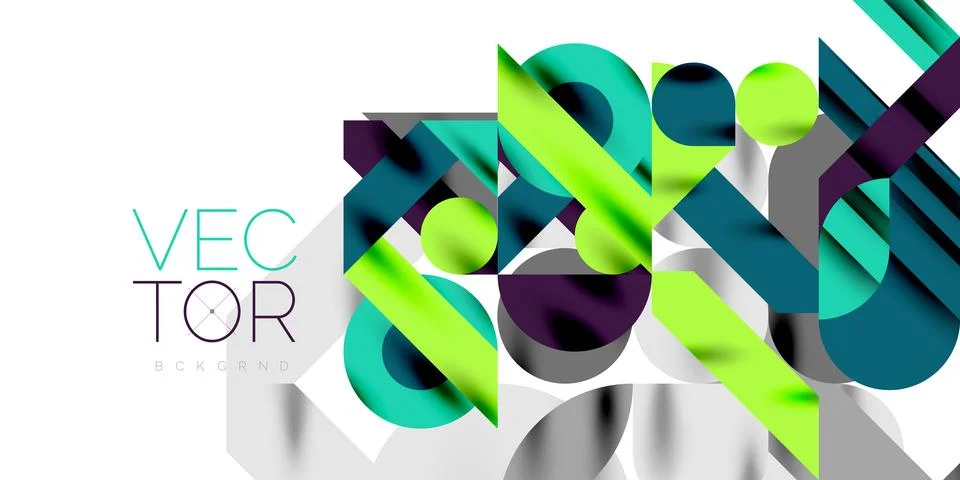 Colorful simple dynamic geometric forms circles lines and round shapes. Mosaic Stock Illustration