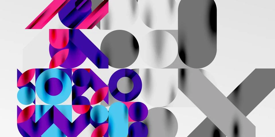 Colorful simple dynamic geometric forms circles lines and round shapes. Mosaic Stock Illustration