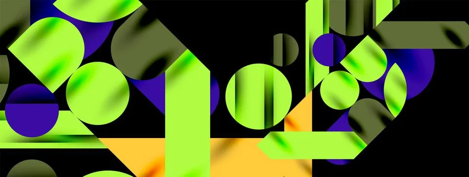 Colorful simple dynamic geometric forms circles lines and round shapes. Mosaic Stock Illustration