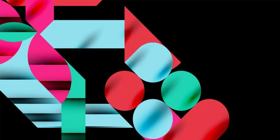 Colorful simple dynamic geometric forms circles lines and round shapes. Mosaic Stock Illustration