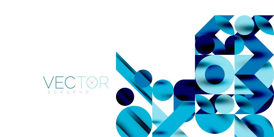Colorful simple dynamic geometric forms circles lines and round shapes. Mosaic Stock Illustration