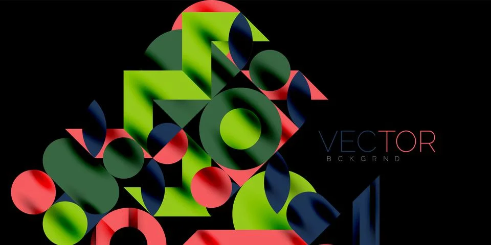 Colorful simple dynamic geometric forms circles lines and round shapes. Mosaic Stock Illustration