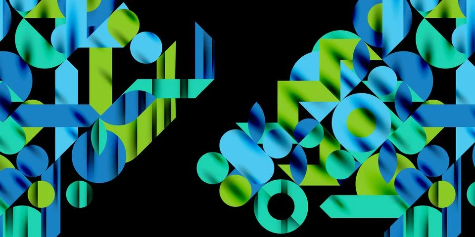 Colorful simple dynamic geometric forms circles lines and round shapes. Mosaic Stock Illustration