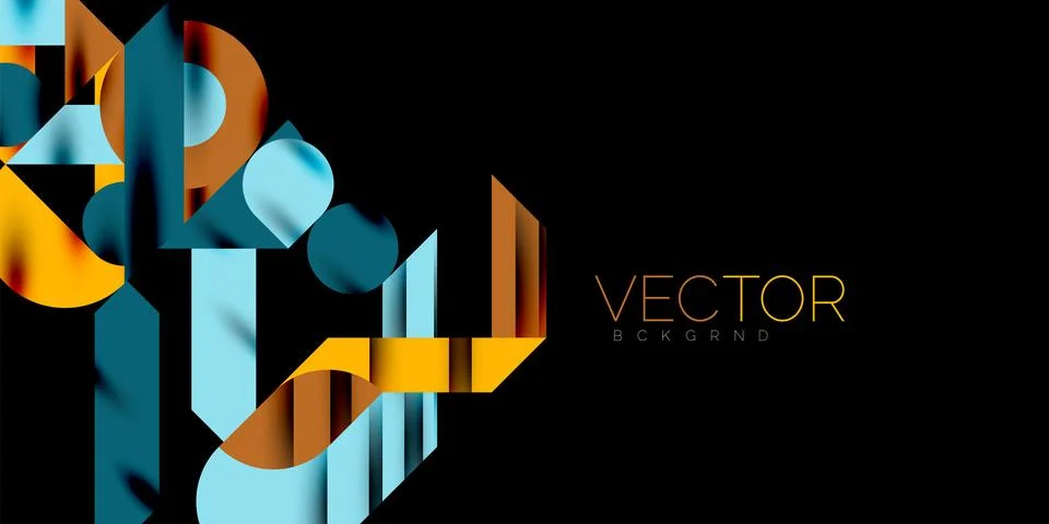 Colorful simple dynamic geometric forms circles lines and round shapes. Mosaic Stock Illustration