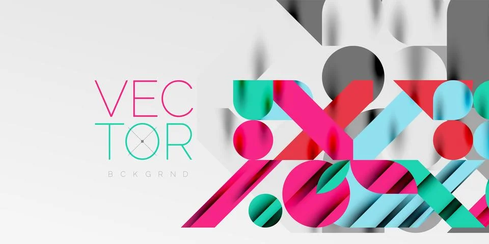 Colorful simple dynamic geometric forms circles lines and round shapes. Mosaic Stock Illustration