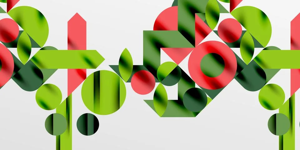 Colorful simple dynamic geometric forms circles lines and round shapes. Mosaic Stock Illustration