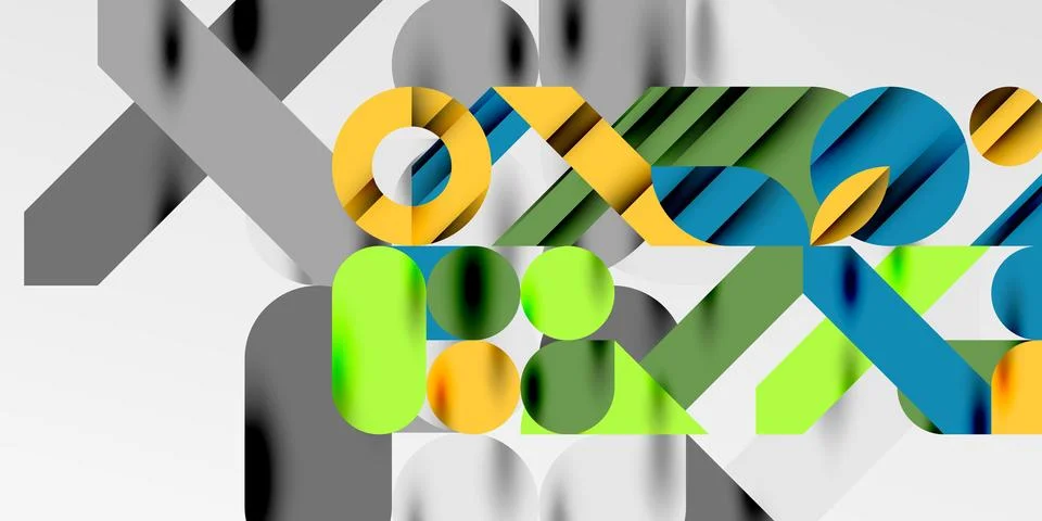 Colorful simple dynamic geometric forms circles lines and round shapes. Mosaic Stock Illustration