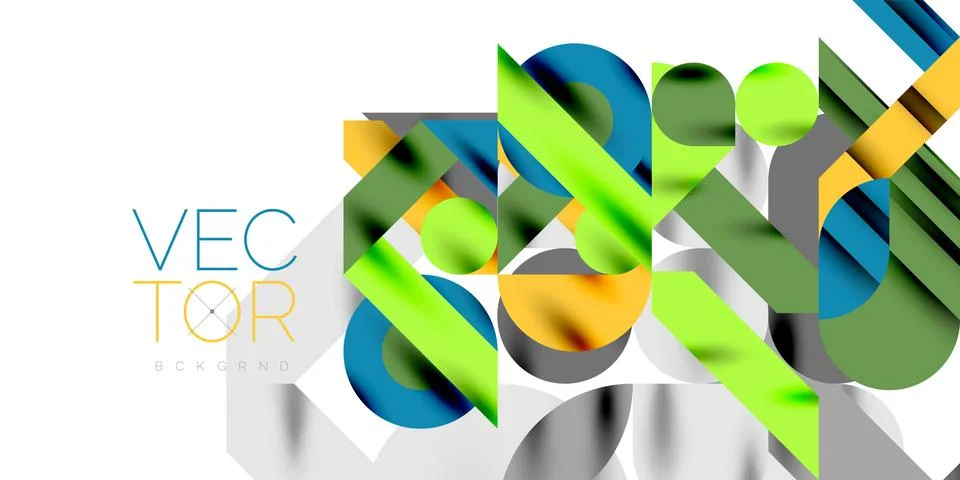 Colorful simple dynamic geometric forms circles lines and round shapes. Mosaic Stockillustratie