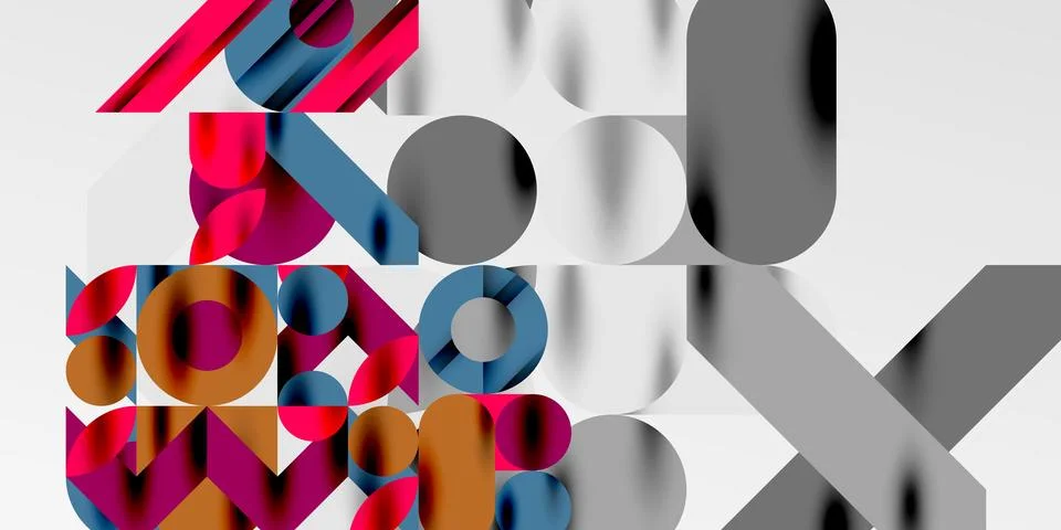 Colorful simple dynamic geometric forms circles lines and round shapes. Mosaic Stockillustratie