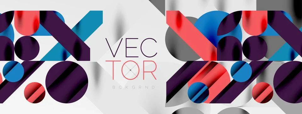 Colorful simple dynamic geometric forms circles lines and round shapes. Mosaic Stock Illustration