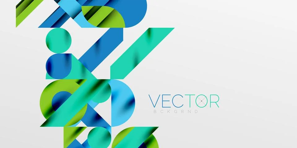 Colorful simple dynamic geometric forms circles lines and round shapes. Mosaic Stock Illustration