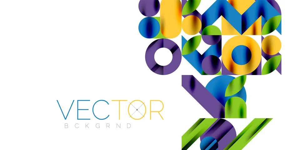Colorful simple dynamic geometric forms circles lines and round shapes. Mosaic Stock Illustration