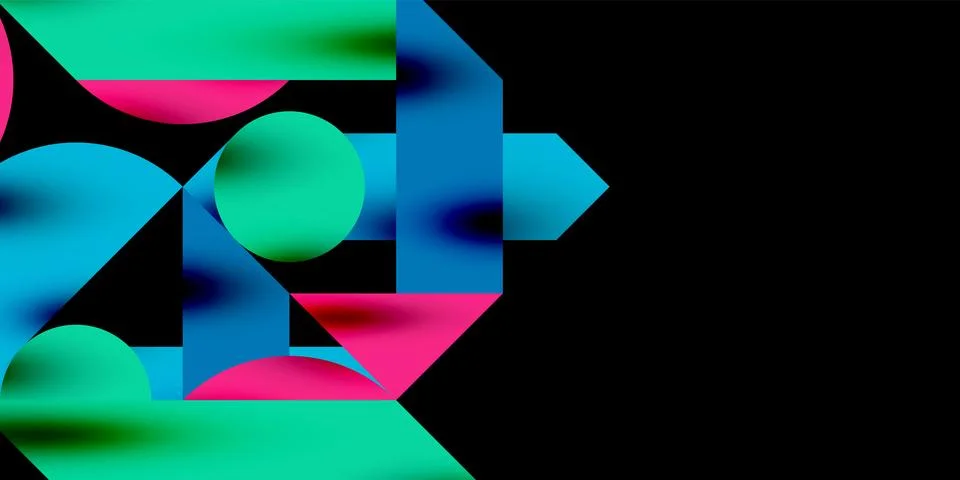 Colorful simple dynamic geometric forms circles lines and round shapes. Mosaic Stock Illustration