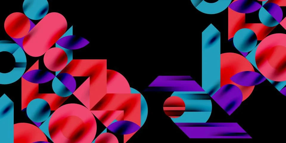 Colorful simple dynamic geometric forms circles lines and round shapes. Mosaic Stock Illustration