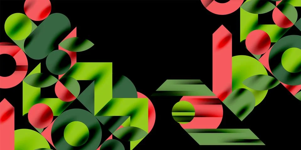 Colorful simple dynamic geometric forms circles lines and round shapes. Mosaic Stock Illustration