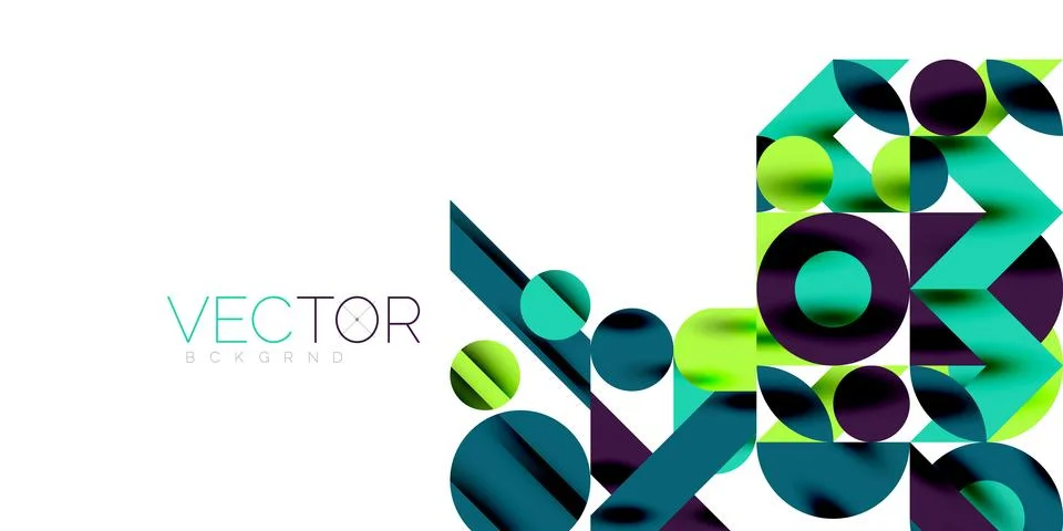 Colorful simple dynamic geometric forms circles lines and round shapes. Mosaic Stock Illustration