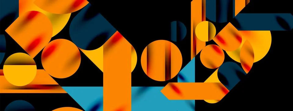 Colorful simple dynamic geometric forms circles lines and round shapes. Mosaic Stock Illustration
