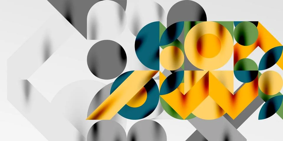 Colorful simple dynamic geometric forms circles lines and round shapes. Mosaic Stock Illustration