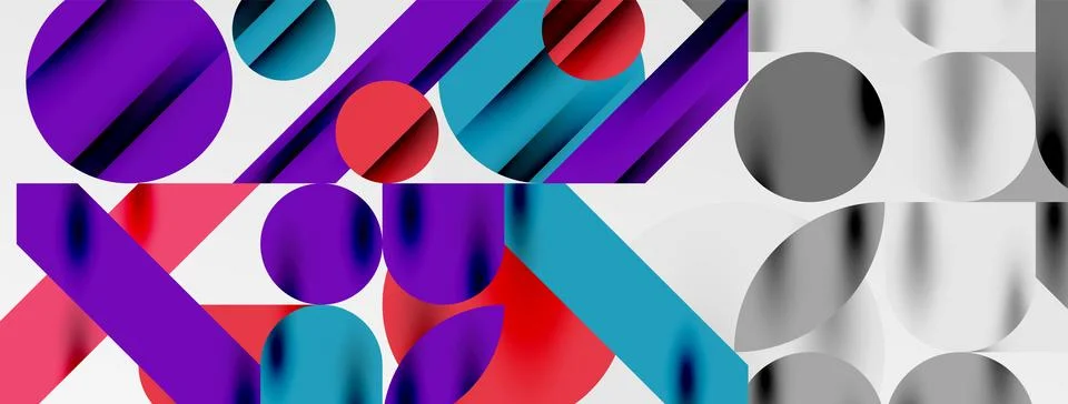 Colorful simple dynamic geometric forms circles lines and round shapes. Mosaic Stockillustratie