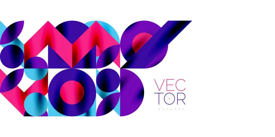 Colorful simple dynamic geometric forms circles lines and round shapes. Mosaic Stock Illustration