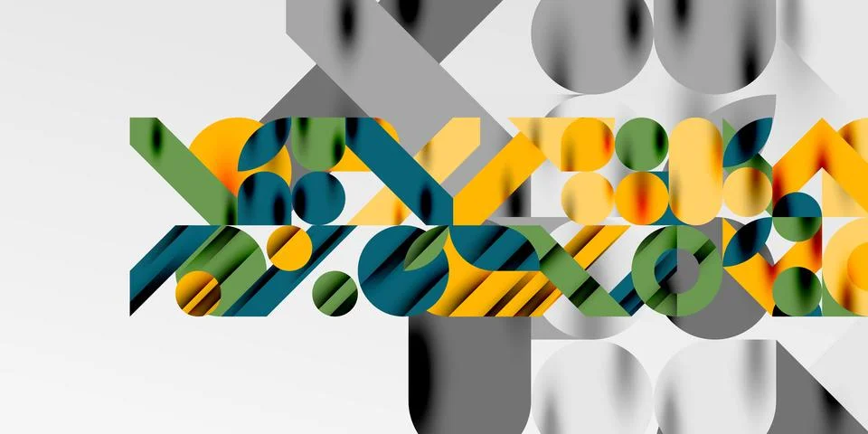 Colorful simple dynamic geometric forms circles lines and round shapes. Mosaic Stock Illustration