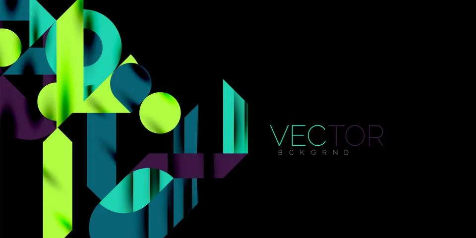 Colorful simple dynamic geometric forms circles lines and round shapes. Mosaic Stock Illustration