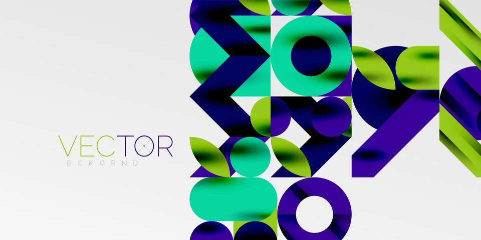 Colorful simple dynamic geometric forms circles lines and round shapes. Mosaic Stock Illustration