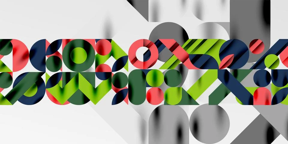 Colorful simple dynamic geometric forms circles lines and round shapes. Mosaic Stock Illustration