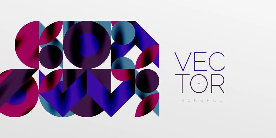 Colorful simple dynamic geometric forms circles lines and round shapes. Mosaic Stock Illustration