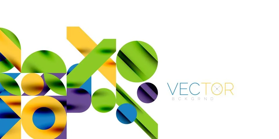 Colorful simple dynamic geometric forms circles lines and round shapes. Mosaic Stock Illustration
