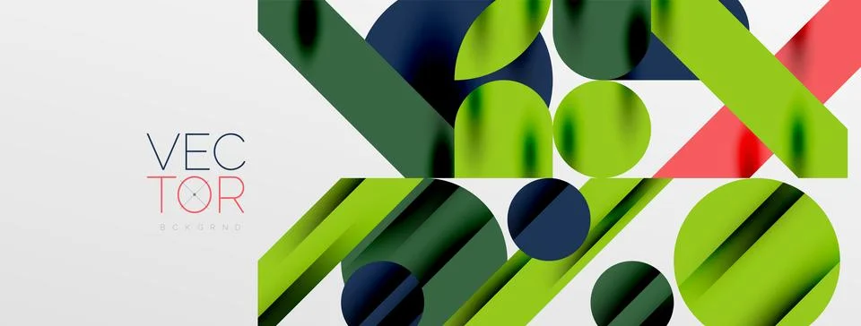 Colorful simple dynamic geometric forms circles lines and round shapes. Mosaic Stock Illustration